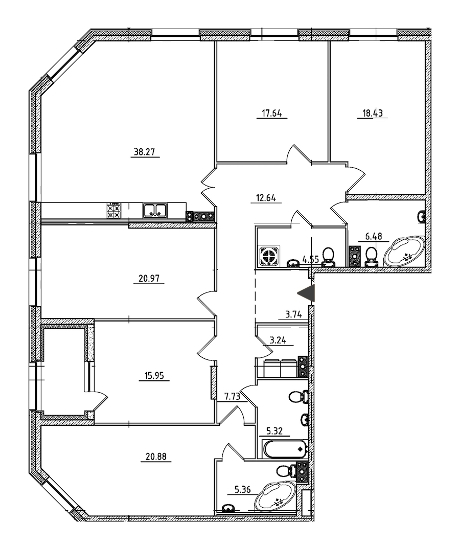 5-комнатная квартира 185.5 м², 3/9 эт., ЖК «Петровская Доминанта»